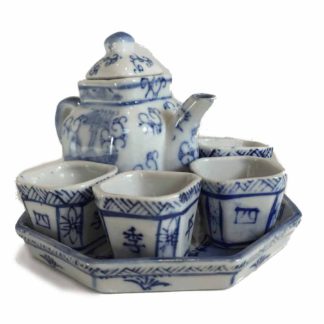 Miniature Tea Set with blue design, service for 4, including teapot and tray