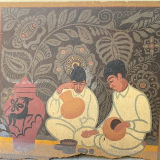 Two Men Eating by Francisco Cornejo, Mexican Art, Mayan Revival Architecture